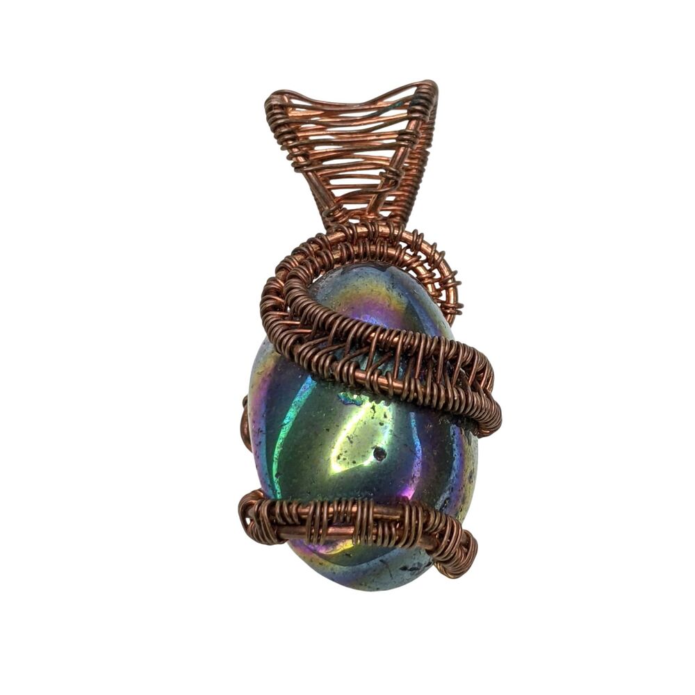 VTG Whimsygoth Wire Wrapped Rainbow Hematite Copper Pendant Grunge Handcrafted